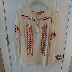 Joie tunic top cream with orange and blue embroide